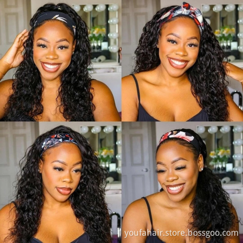 Virgin Cuticle Aligned Hair Headband Wigs For Black Women Natural Head band Wig Brazilian Water Wave Headband Wigs Human Hair